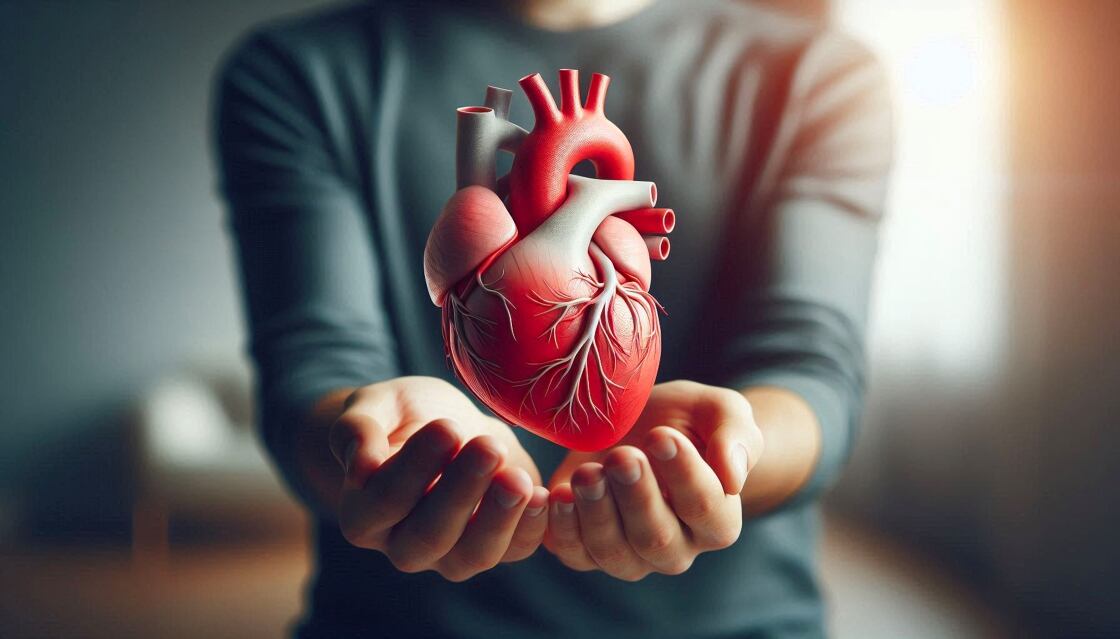 A realistic 3D-rendered human heart held in hands, symbolizing life, cardiology, healthcare, medicine, organ donation, and cardiovascular health. /123rf